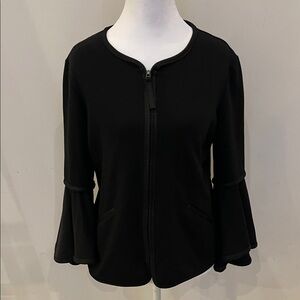 Max Studio Black bell sleeve Ponte knit Zip-Up Jacket size small